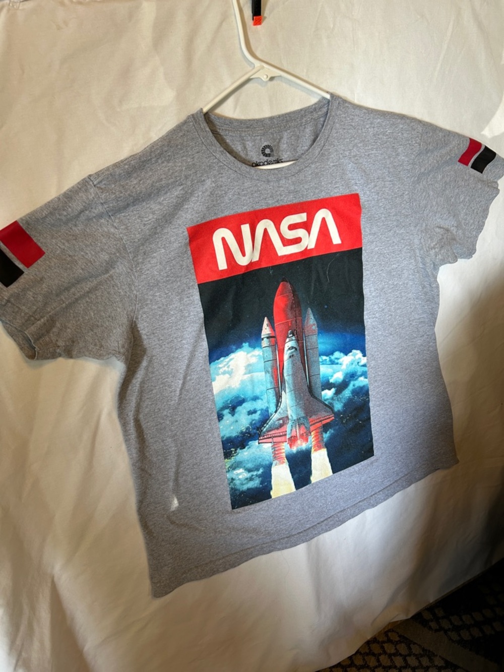 Akademiks Grey Tee with Red & Black NASA Rocket Graphic